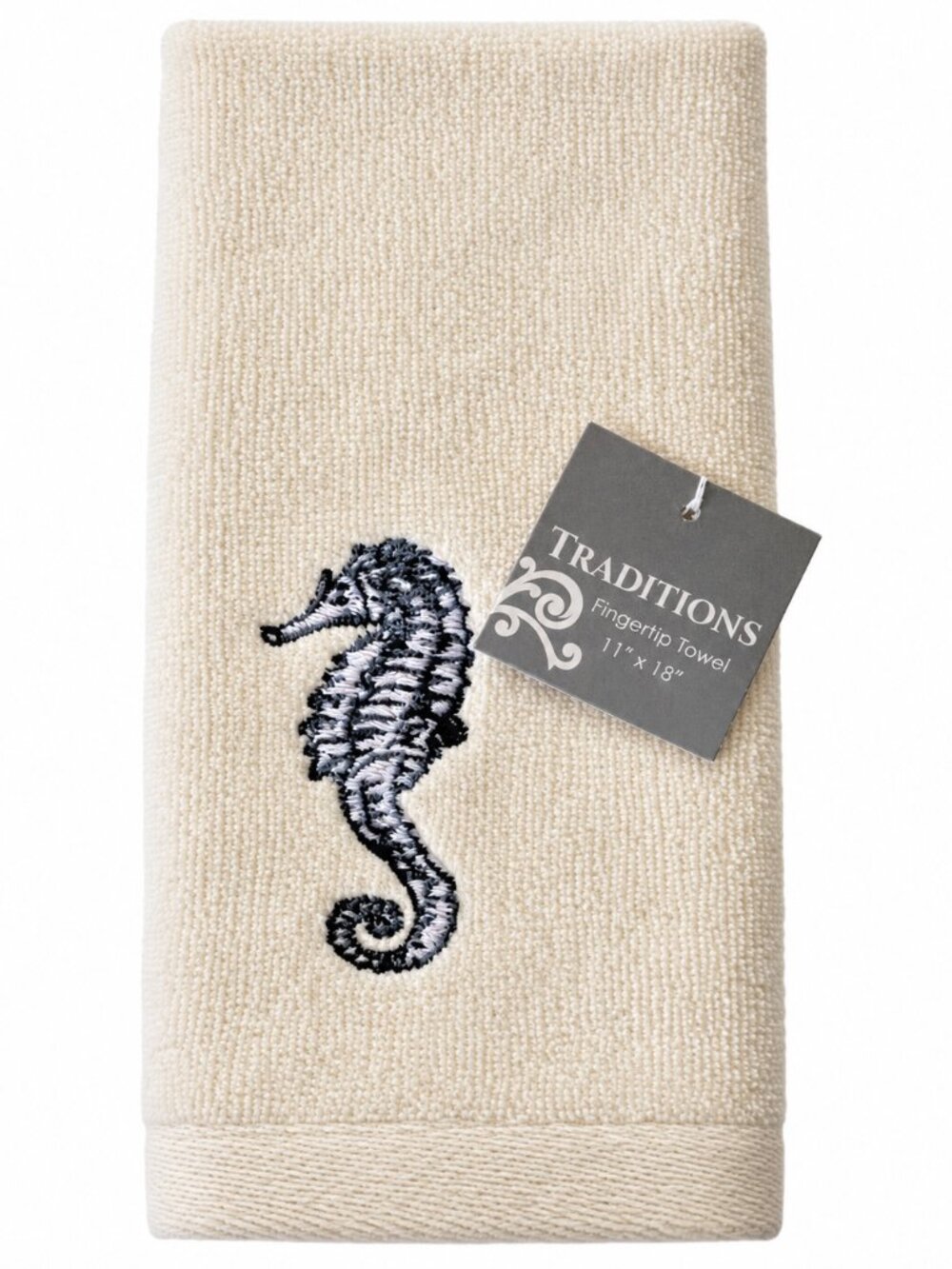 Traditions Seahorse Fingertip Towel Embroidered Ivory Summer Beach Home 11x18"
